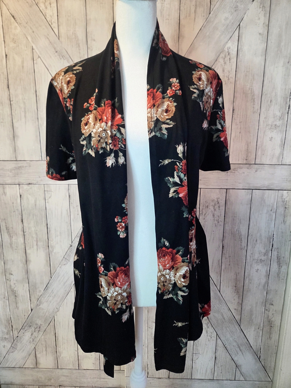 MOA USA Black Floral Open Front Cardigan